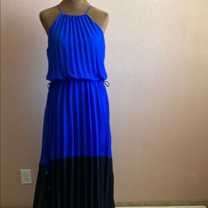 SHELBY PALMER Elegant Blue and Black Pleated Women's Dress